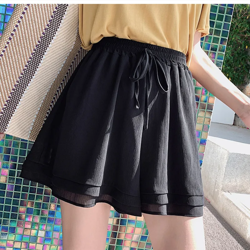 

Summer Chiffon Solid Color Couble Layer High Waisr Wide Leg Thin Loose Shorts 2024 Korean Fashion Casual Plus Size S-5XL Shorts