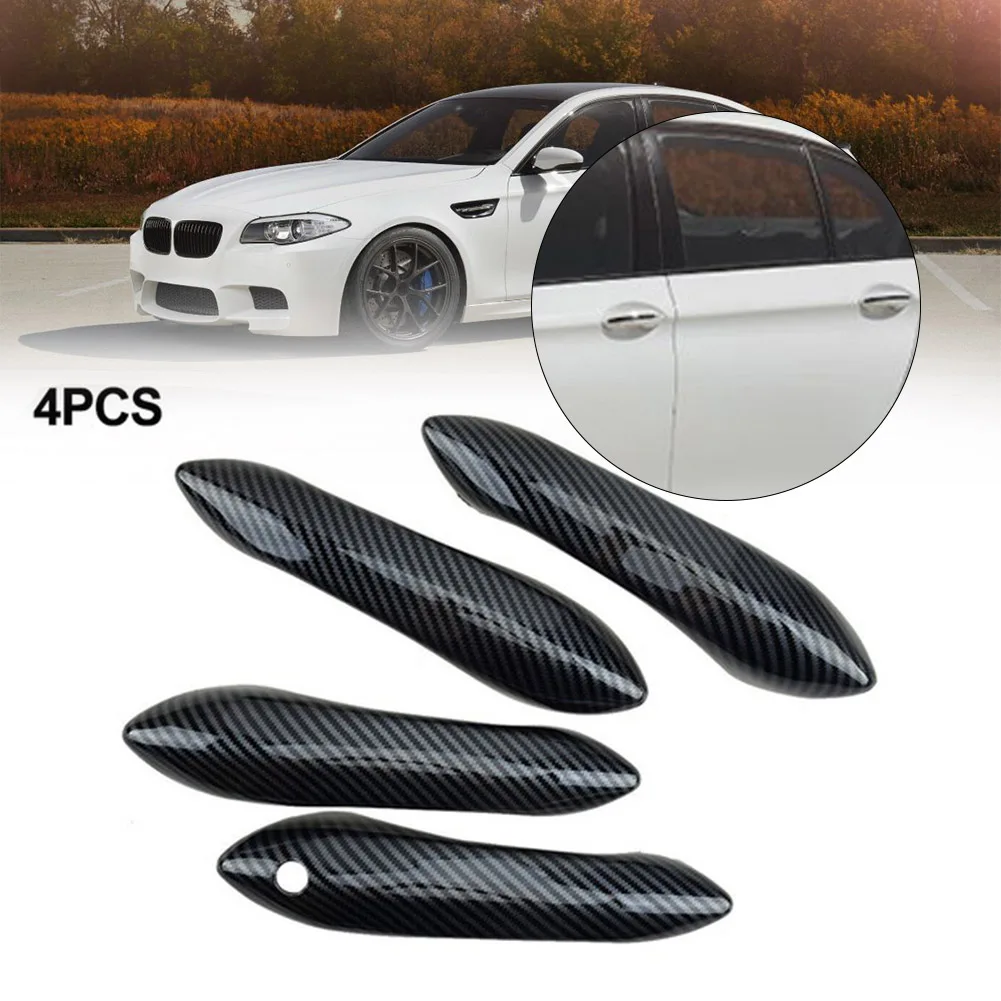 

4pcs Carbon Fiber ABS Exterior Door Handle Cover Trim Protector Fit For BMW 5 Series Decoration Car Accessories