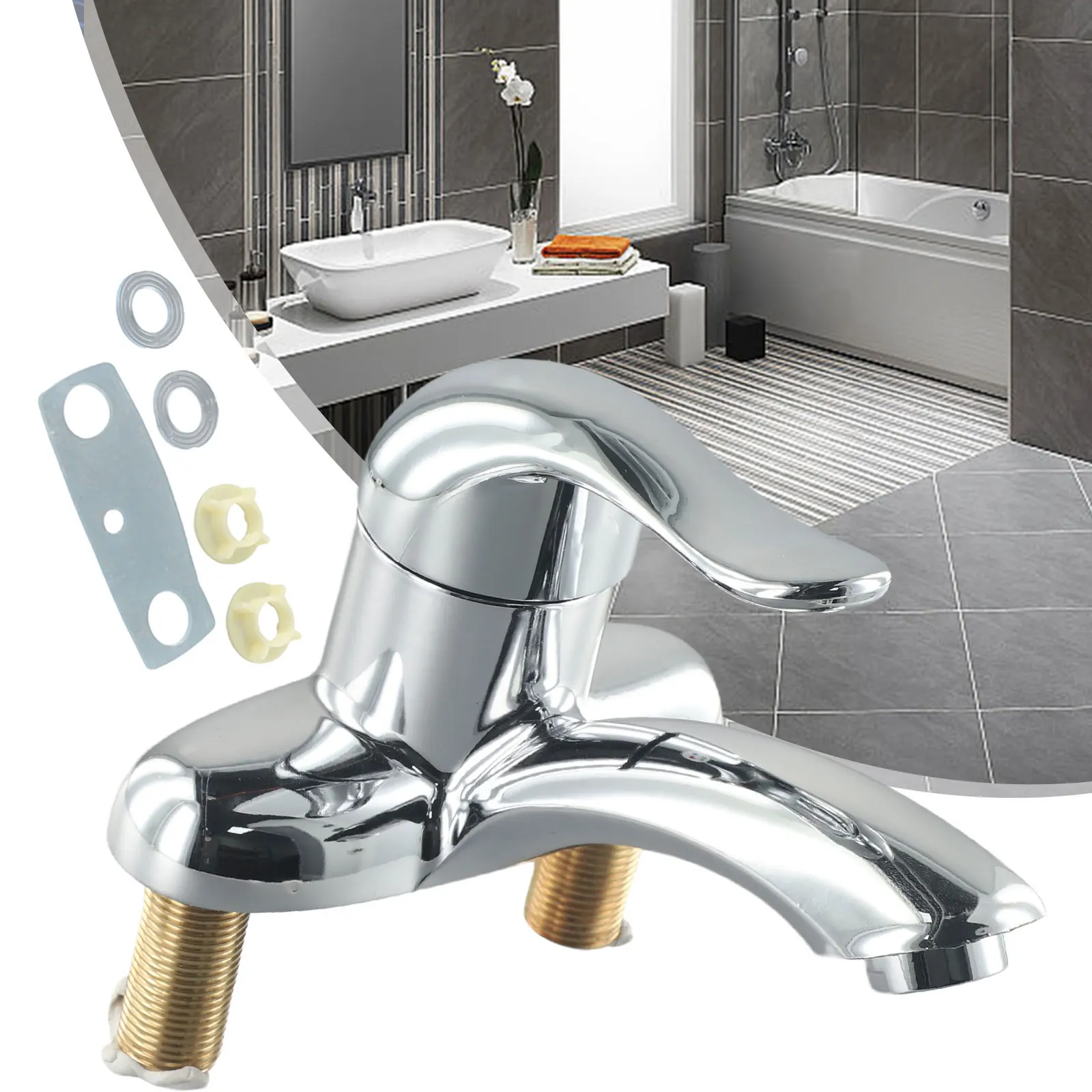 Bathroom Faucet Bathroom Faucet Double-Hole Basin Hot Cold Water Faucet for Toilet Kitchen Bathroom Steel Basin Mixing Valve Switch