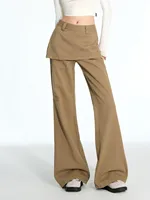 ZHISILAO Fake 2 Pics Casual Cargo Pants Women Vintage Patchwork High Waist Flare Straight Trousers 2024 - Image 4