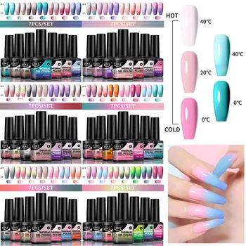 VOKY 7-Piece Set of Heat-Activated Changeable Gel Nails Adhesive Kit, Color Changes with Temperature, Can Be Immersed in UV/LED 1