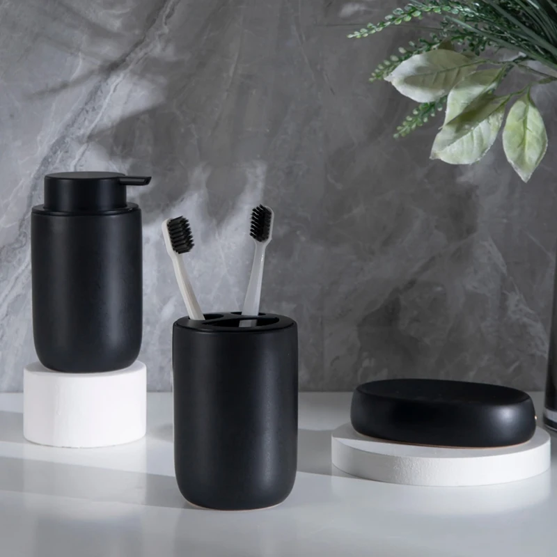 Bathroom Set Ceramic Mouthwash Cup Hand Sanitizer Bottle Toothbrush Rack Soap Dish Four-piece Bathroom Set Receive Bottle Home bathroom accessories set