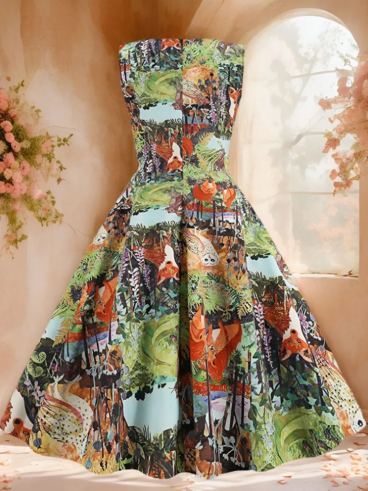 

Дизайнерская юбка, новинка, женское шифоновое платье средней длины с цветочным принтом и широким подолом