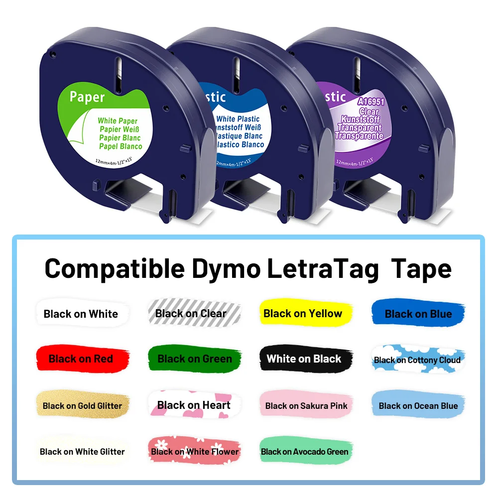 LT 테이프 91201 91200, Dymo Letratag 카트리지와 호환, 12mm 플라스틱 라벨 테이프, Dymo LetraTag LT-100H 라벨러용 흰색