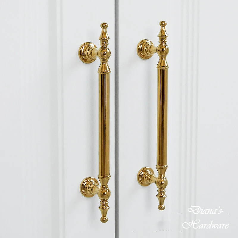 French Bright Gold Handle ทองเหลืองตู้เสื้อผ้าลิ้นชักตู้ครัวประตูจับหรูหราตกแต่งเฟอร์นิเจอร์มือจับและลูกบิด 1