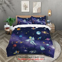 Ensemble de literie confortable 3 pièces ciel étoilé, planète spatiale, motif d'astronaute (1 housse de couette + 2 taies d'oreiller, sans noyau) 4