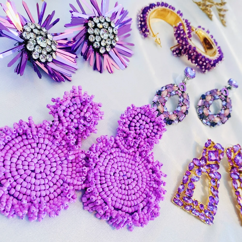 New Elegant Statement Purple Earrings For Women Gilrs Round Rhinestone Tassel Earrings Holiday Jewelry Wedding Party Gifts
