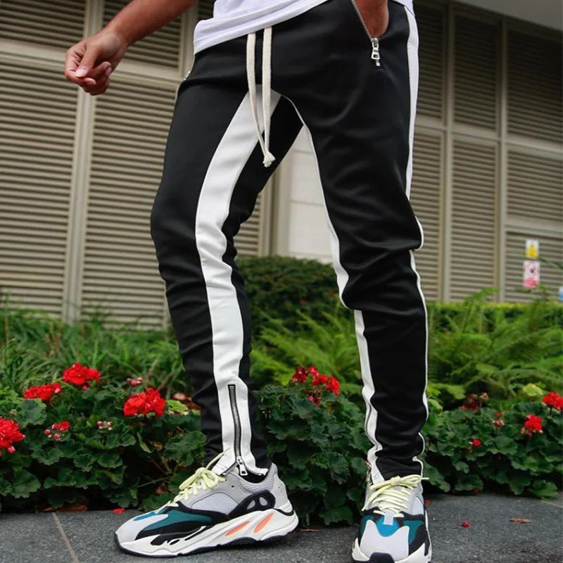 

Mens Joggers Casual Pants Fitness Sweatpants Sports Track Pants Mens Zipper Drawstring Pants Black Gyms Trousers