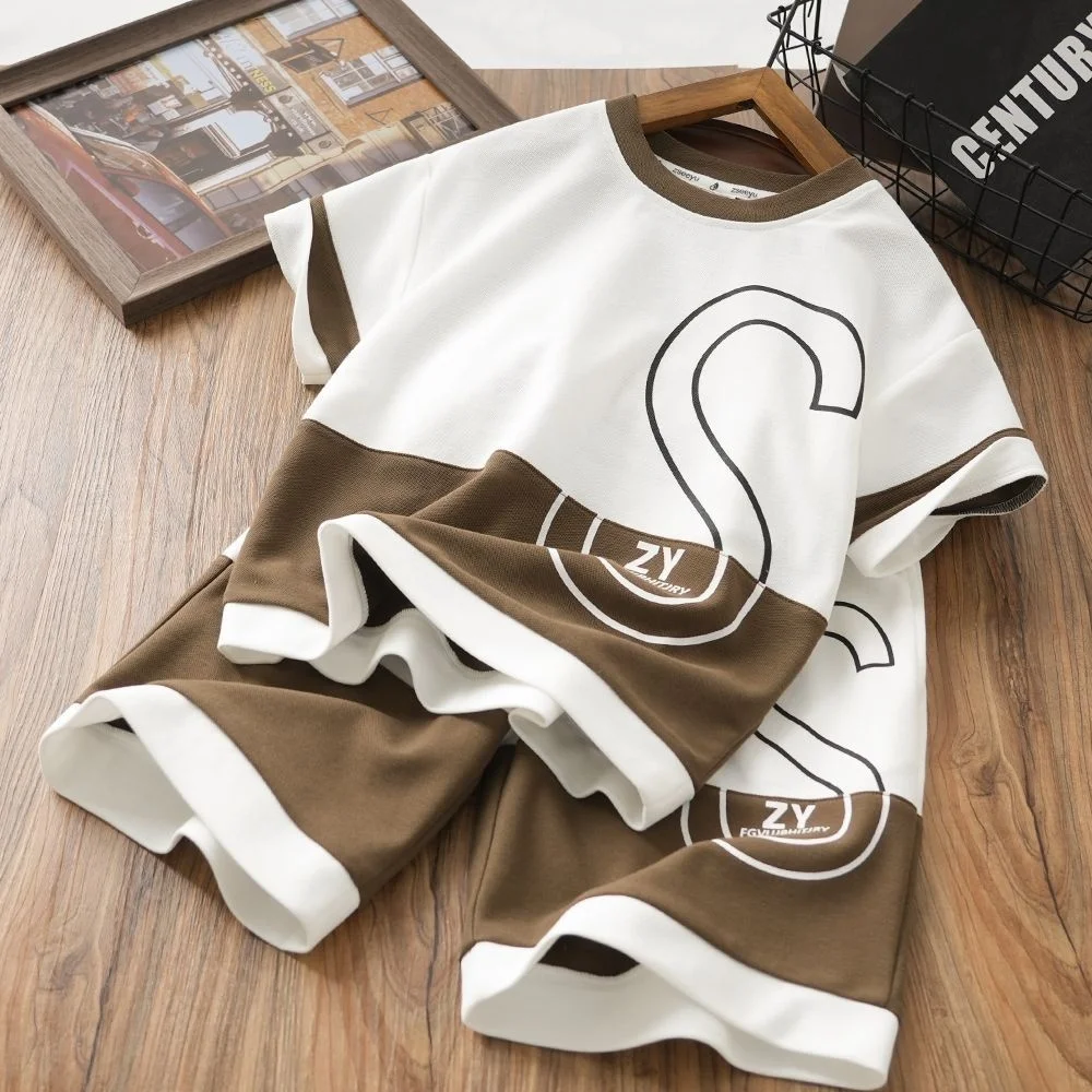 

2023 Summer New Boys' suit Middle and Big Children's Explosive Street Trend student Sports Casual Cool Short Sleeve Two Piece