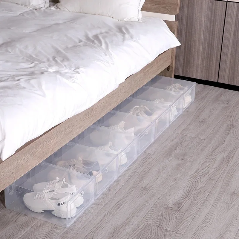 6pcs/Set Collapsible Plastic Shoe Boxes Thickened Clear Drawer Cases Space Saving Stackable Organizers Shoe Storage Box Shoebox