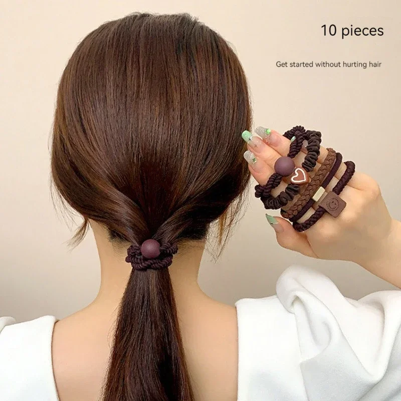 10PCS Women's Hair Ring Set Hair Accessories High Elasticity Leather Band Simple Temperament High Ponytail Durability New Style 5