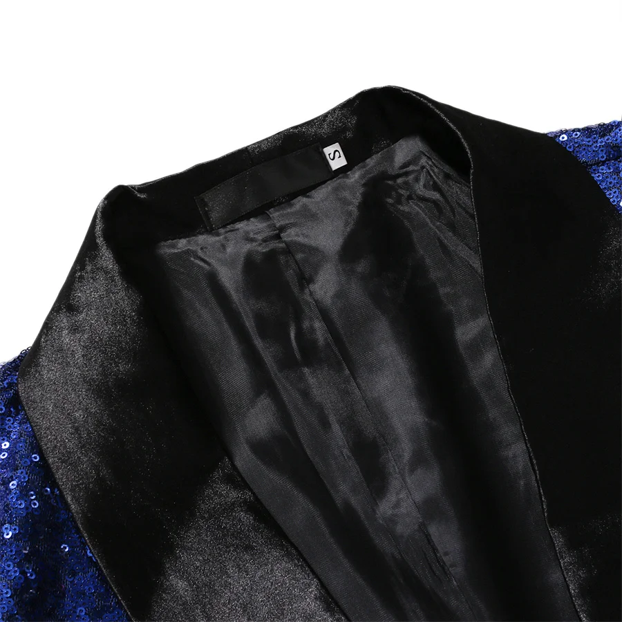 Shiny Blue Sequin Glitter Men's Blazer Nightclub Prom Suit Jacket for Men Costume Homme Stage Clothes for Singers Performance 3