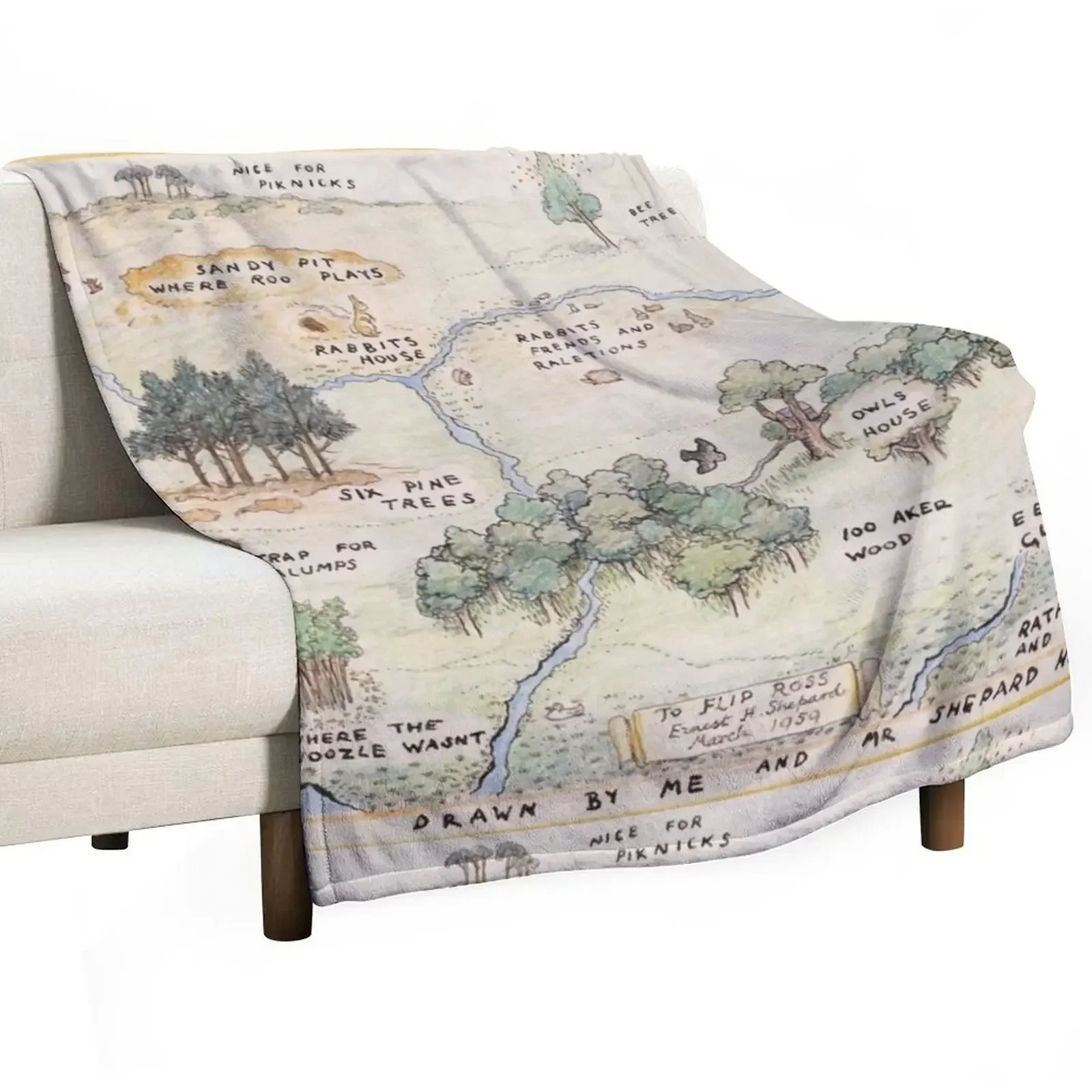 

Hundred Acre Wood Map Throw Blanket Decoratives Summer Flannel Moving Blankets