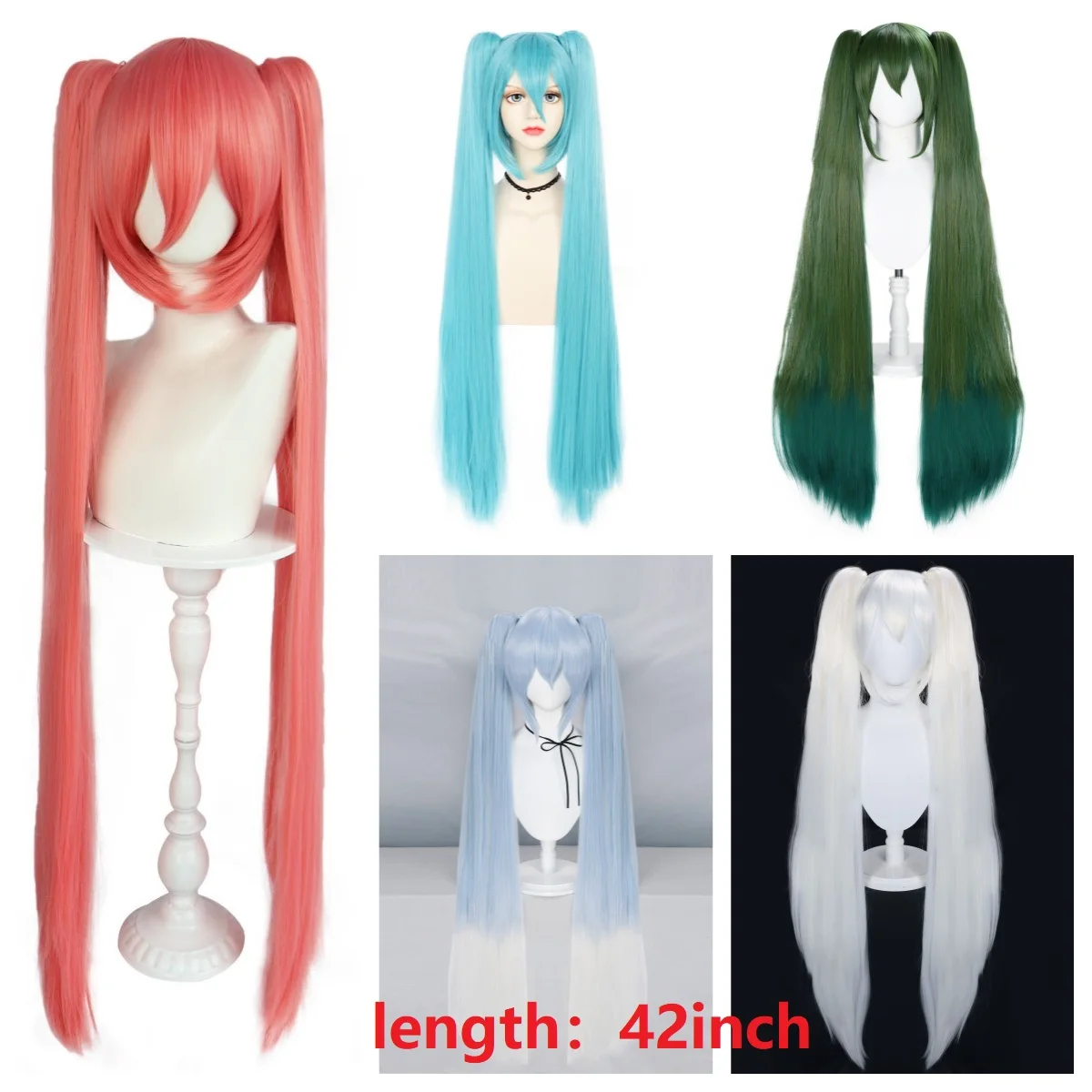VTuber: Hatsune Miku | Synthetic Double Ponytail Long Straight Cosplay Wig 29 Synthetic Double Ponytail Long Straight Cosplay Wig for Lolita Styling (Universal)
