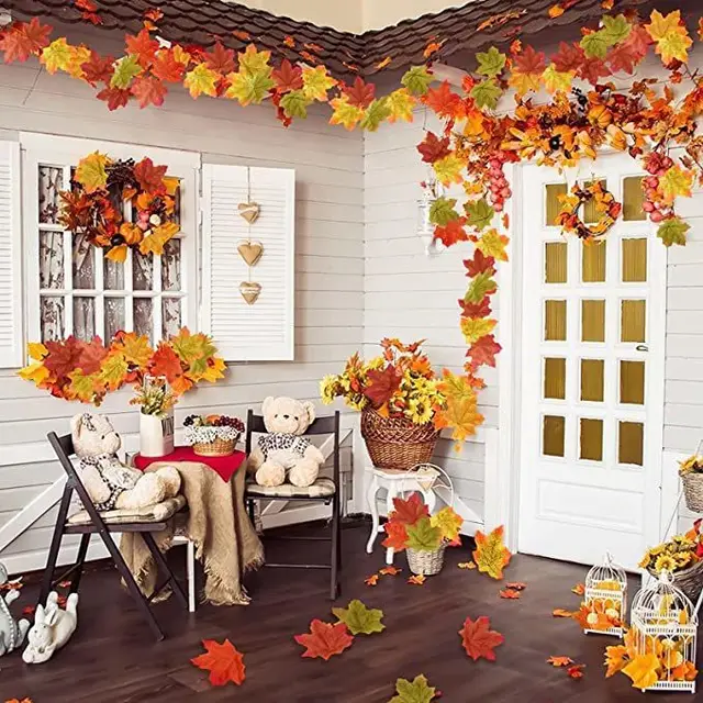 50/100/200 Pcs Artificial Maple Leaves – Autumn Silk Fall Leaves for Thanksgiving, Halloween, Christmas, Wedding & Home Décor 6