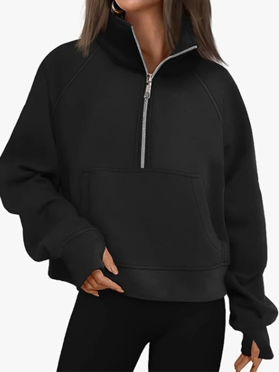 Women s Solid Color Sweatshirt Raglan Long Sleeve Turtle Neck Half Zip-up Casual Tops