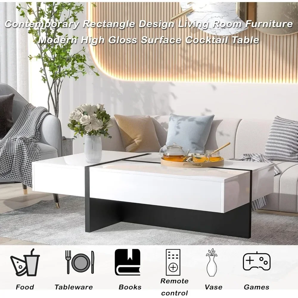 Coffee Table Knocbel Contemporary Rectangle  for Living Room,Sofa  Side Cocktail Tea Table with Storage Drawer and T-Shaped Base 6