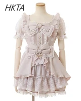Liz Dress Set Women Outfit Japanese Cute Girl Mini Mass Production Sweet Bow Short Sleeve Lolita Cake Dress Shorts Two-piece Set - Image 4