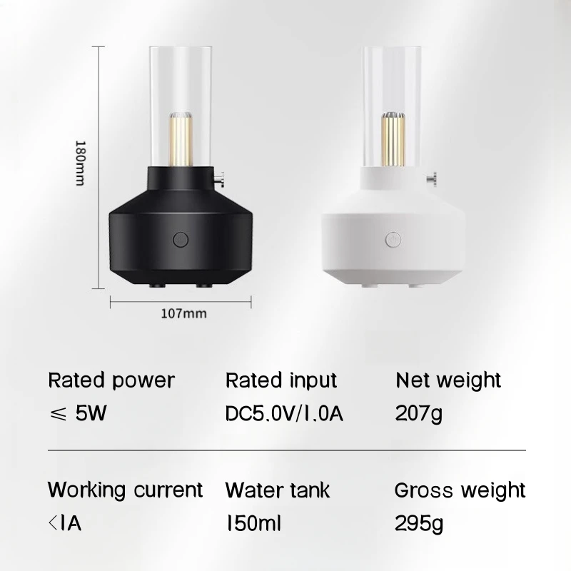 Umidificatori d'aria retrò da tavolo umidificatore a lume di candela muto diffusore di olio essenziale da 150ML per la macchina per aromaterapia USB della camera da letto di casa