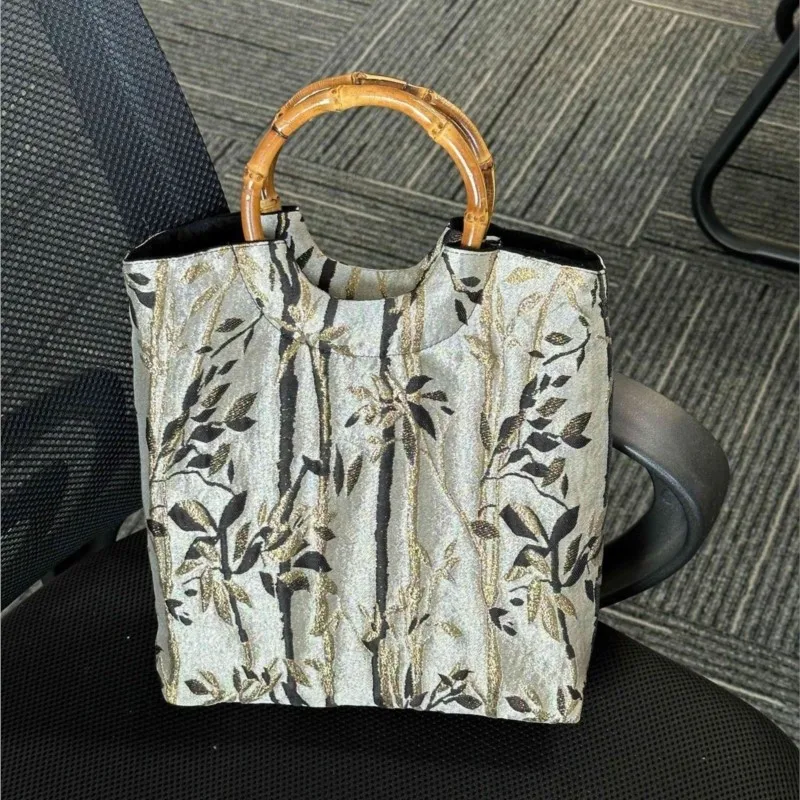 JIAERDI New Chinese Style Ink Hand Bag Purse Women Fairycore Handle Embroidery Purse Female Summer Bamboo Knot Handbag Wallet