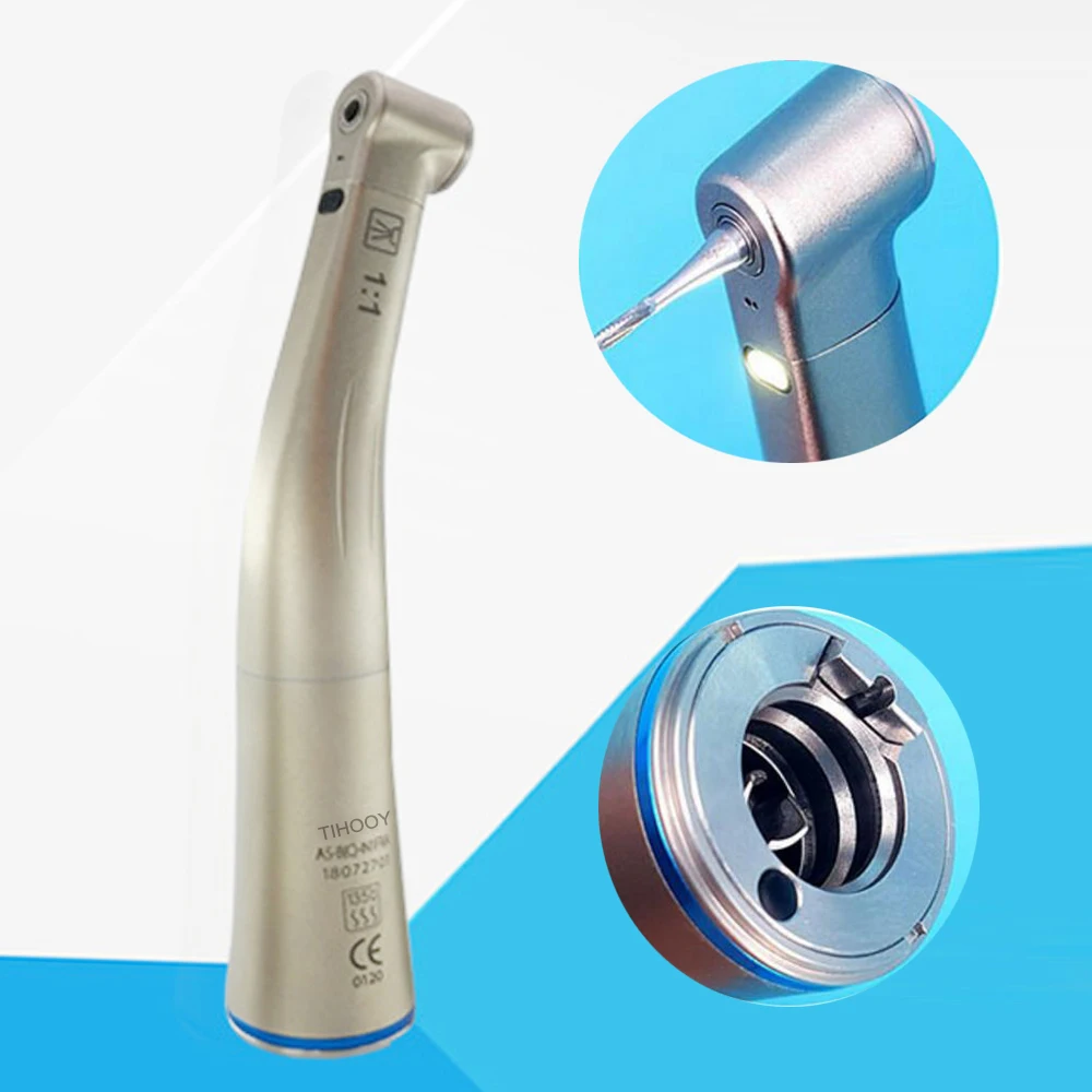 

TIHOOY Dental Contra Angle Handpiece 1:1 Low Speed Contra Angle HandPiece Led Fiber Optic Electric1:1 Motor Air Turbine