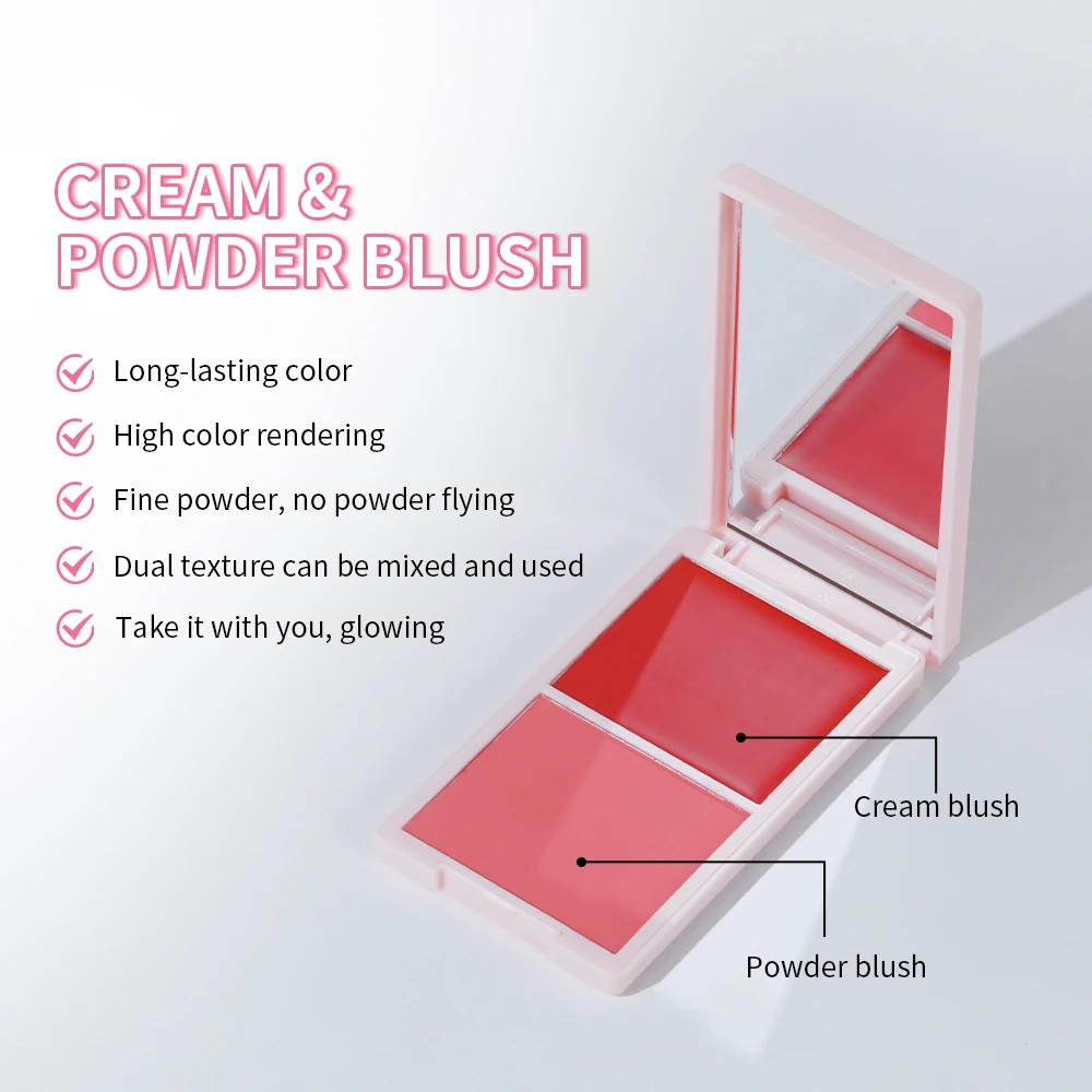 2IN1 Blush Creme Powder Matte Natural Eye Makeup Palette Long Lasting High Color Rendering