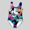 Disney Girls One Piece Swimsuit 3D Splash Ink Print One Piece Swimsuit with Cartoon Minnie Color Paint Girls and Women Summer 2