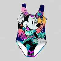 Disney Girls One Piece Swimsuit 3D Splash Ink Print One Piece Swimsuit with Cartoon Minnie Color Paint Girls and Women Summer 2