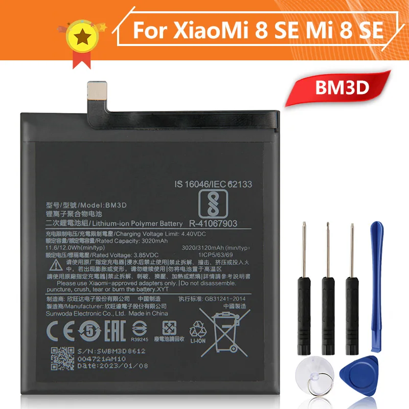 

BM3D Phone Battery For Xiao mi 8 SE MI8 SE M8 SE 3120mAh BM3D Replacement Battery + Tool