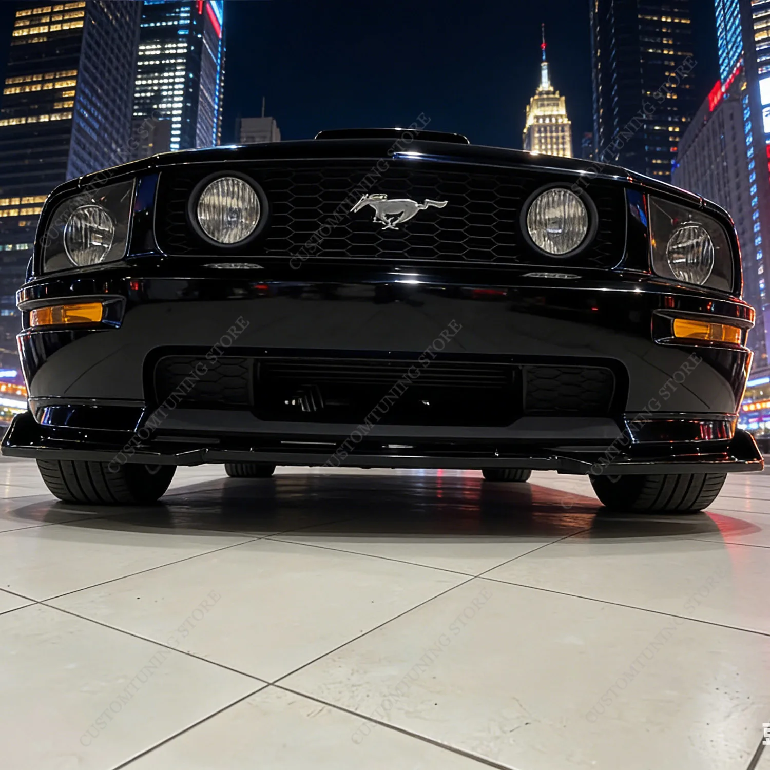 글로스 블랙 3피스 프론트 범퍼 립 스포일러 스플리터 (포드 머스탱 GT MK5 S197 2005-2009 프리 페이스리프트 바디킷 튜닝용)