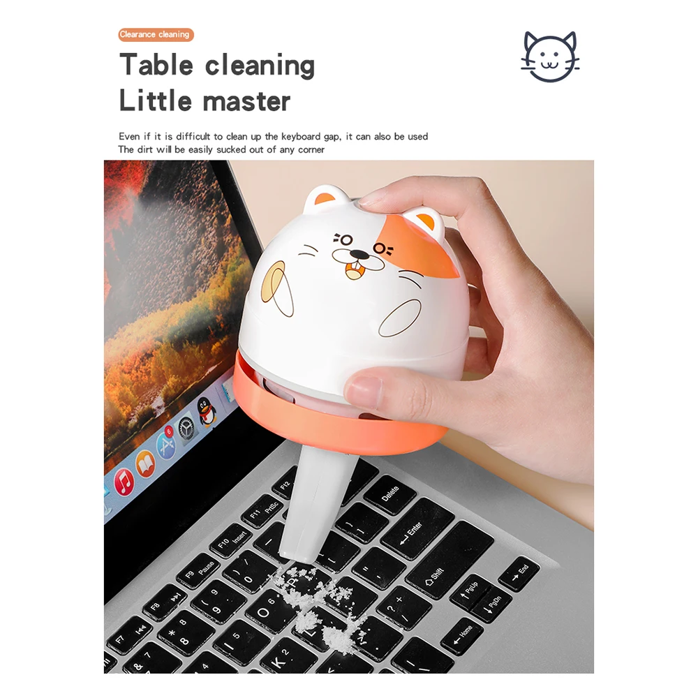 Desktop Vacuum Cleaner Cute Portable Table Dust Sweeper Cartoon Vacuum Battery Operated for Cleaning Dust Crumbs Hairs Scraps