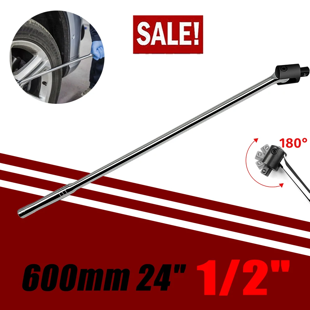 24" Inch Breaker Bar 1/2" Socket Driver Hand Socket Wrench 180 Degree Flex Head Long Strong Arm Power Bar Wheel Wrench