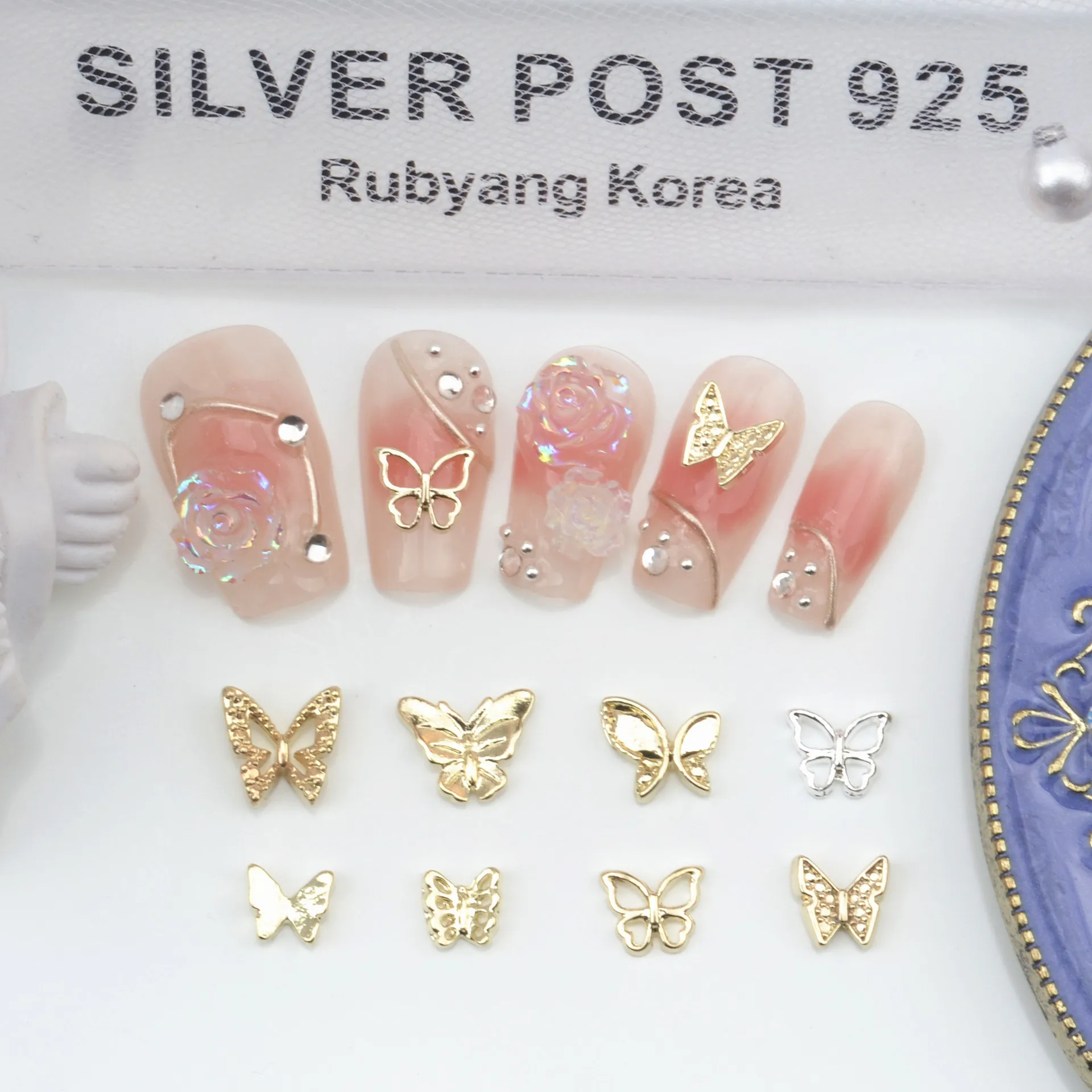 

Nail Enhancement Butterfly Metal Jewelry Light Luxury Diamond Setting Two section Stereoscopic Butterfly Light Therapy Nail