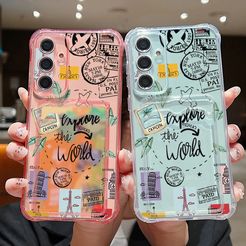 Travel World Print TPU Case with Card Slot Pocket