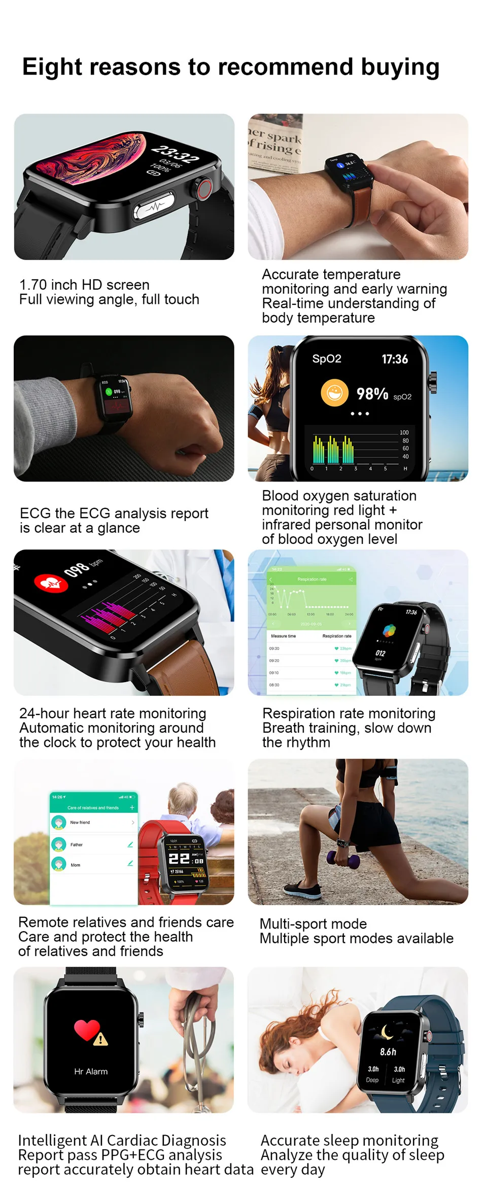 2022 LIGE ECG Men's Smart Watch With Body Temperature Heart Rate Blood Pressure Monitor Health Smart Bracelet For Huawei Xiaomi