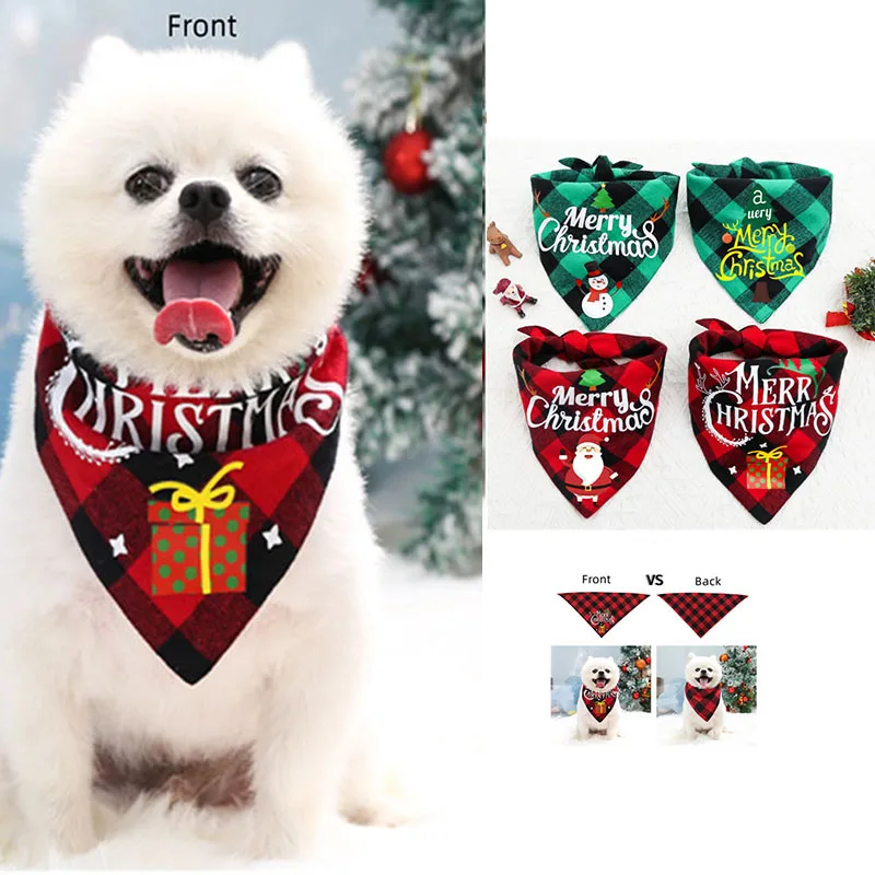 

Dog Triangle Towel Christmas Bandanas Classic Xmas Thanksgiving Pet Scarf Bibs Kerchief Holiday Birthday Decoration for Dog Cat