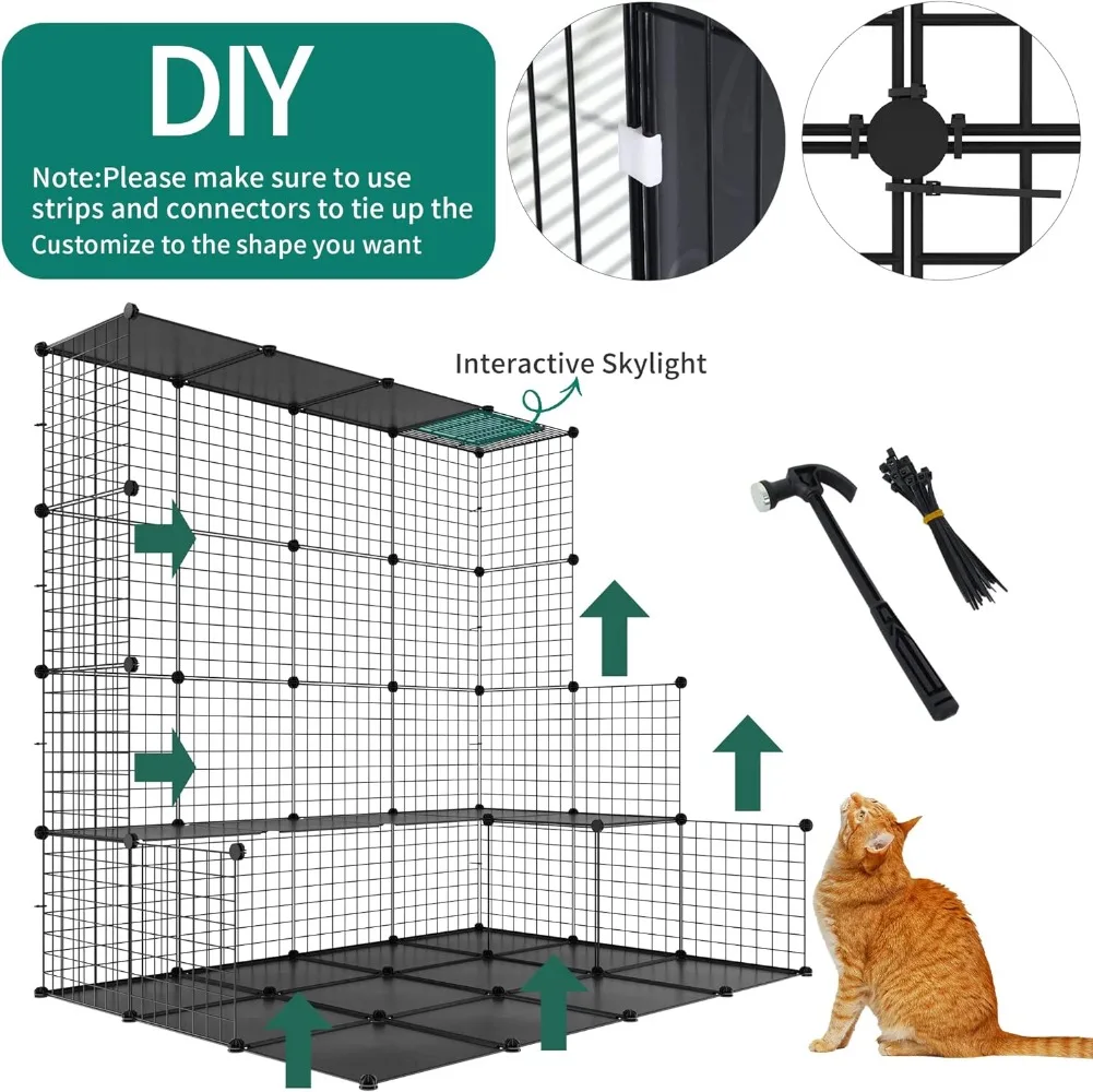 YITAHOME Cat Cage Indoor Catio DIY Cat Enclosures Metal Playpen 3-Tiers Kennels Pet Crate with Extra Large Hammock for 1-2 C