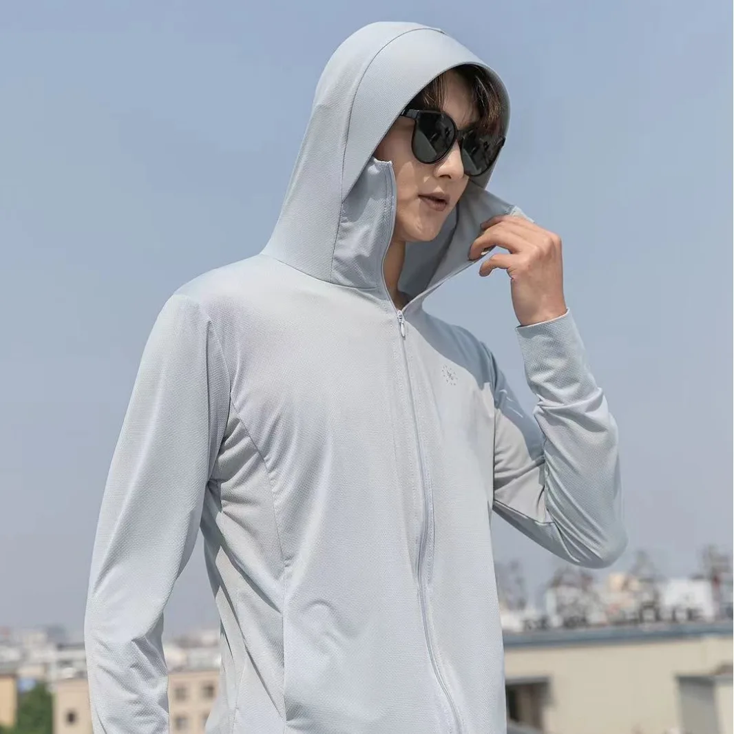 여성용 통기성 긴 소매 아이스 실크 스포츠 재킷, 커플 태양 보호 의류, 여름 햇빛 차단 후드 의류, 유행