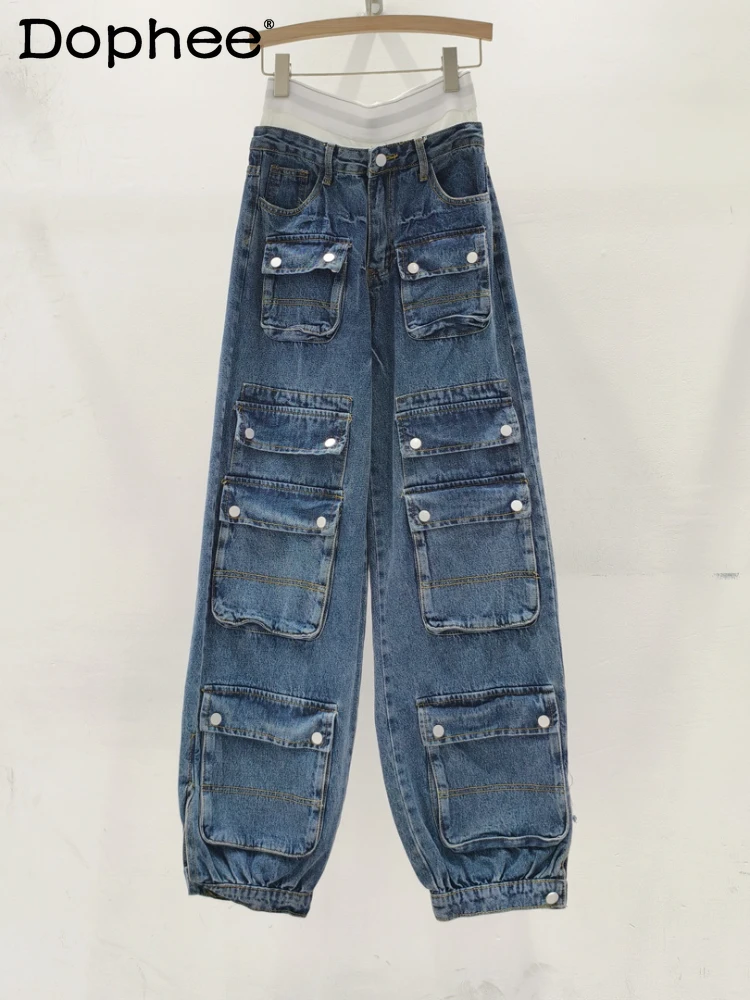 multi-pocket-high-waist-cargo-pants-women-2024-spring-new-fashion-baggy-jeans-european-goods-denim-ankle-banded-pants-female