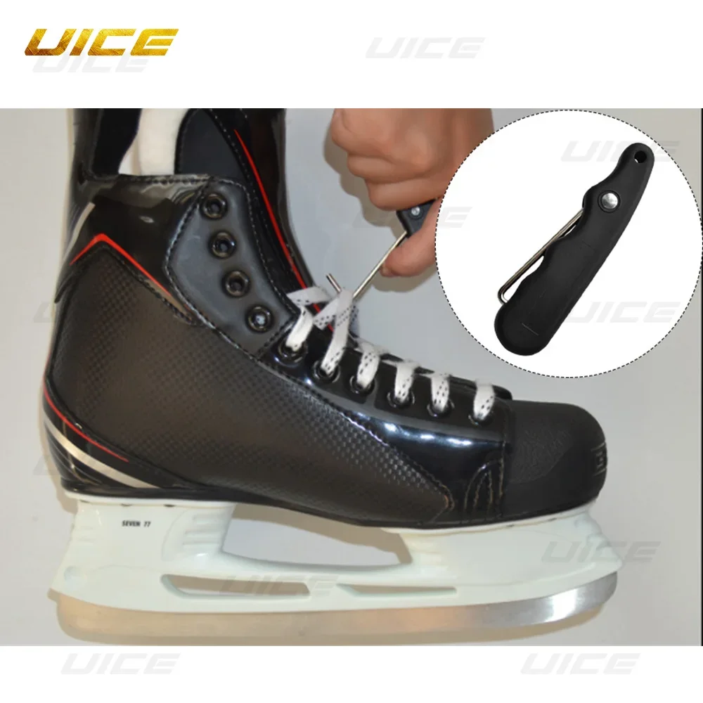 Folding Portable Ice Hockey Skate Lace Tightener Ergonomic With Extended Hook For Figure Roller Sports Black Durable Practical