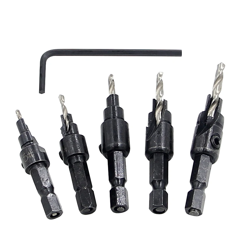 5pc Hexagon screw carpenter's hole opener countersink drill taper drill drilling reaming hardware tool set image 3