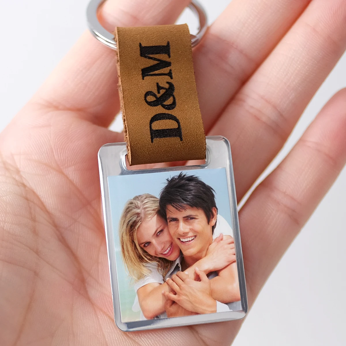 

Personalized Photo Keychain Custom Keychain with Picture Engraved Leather Keyring Anniversary Gift for Men Father's Day Gift