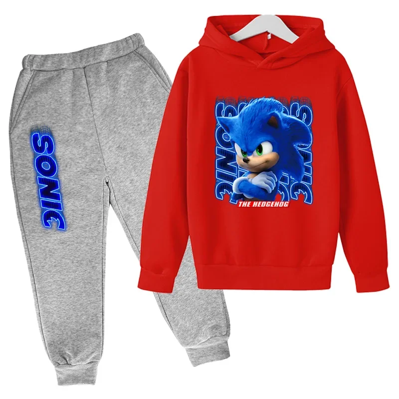 thumbnail image 1 of Conjuntos de ropa para bebés y niñas de Sonic, sudaderas con capucha y pantalones de Sonic, conjunto de 2 piezas, traje de cumpleaños de 4 a 14 años, chándales para niños, 1 of 5