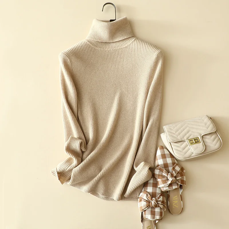 

masigoch winter thick ribbed knit 100% cashmere turtleneck slim fit sweaters jumper