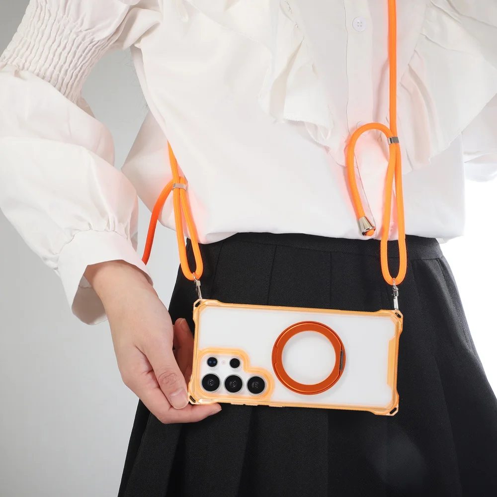 Adjustable Crossbody Necklace Strap Hand Rope Case For Samsung S26 Ultra S25 S24 S23 Magnetic Stand Holder Shockpoof Clear Cover_voghion.com