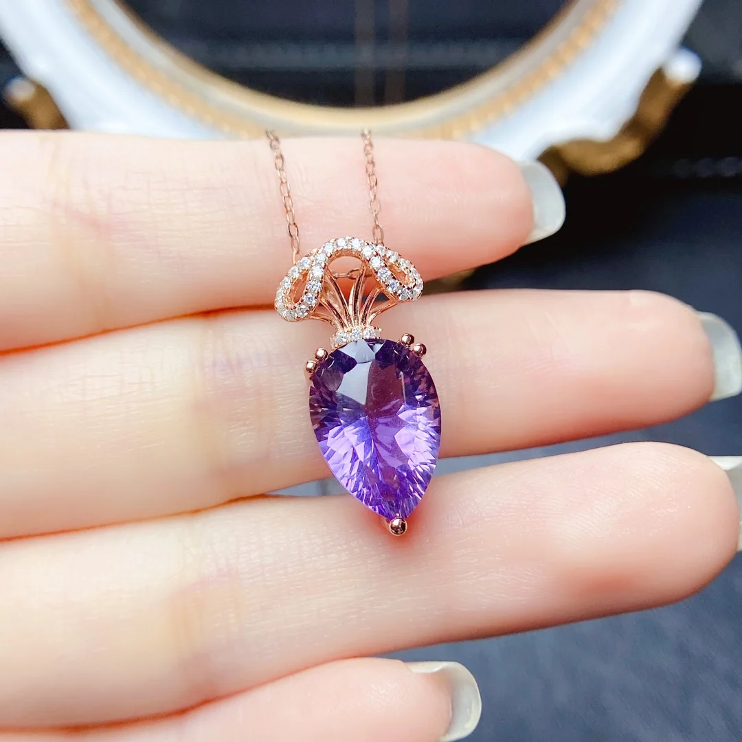 

FS Natural Amethyst Pendant Necklace S925 Pure Silver With Certificate Fine Fashion Charm Wedding Jewelry for Women MeiBaPJ New