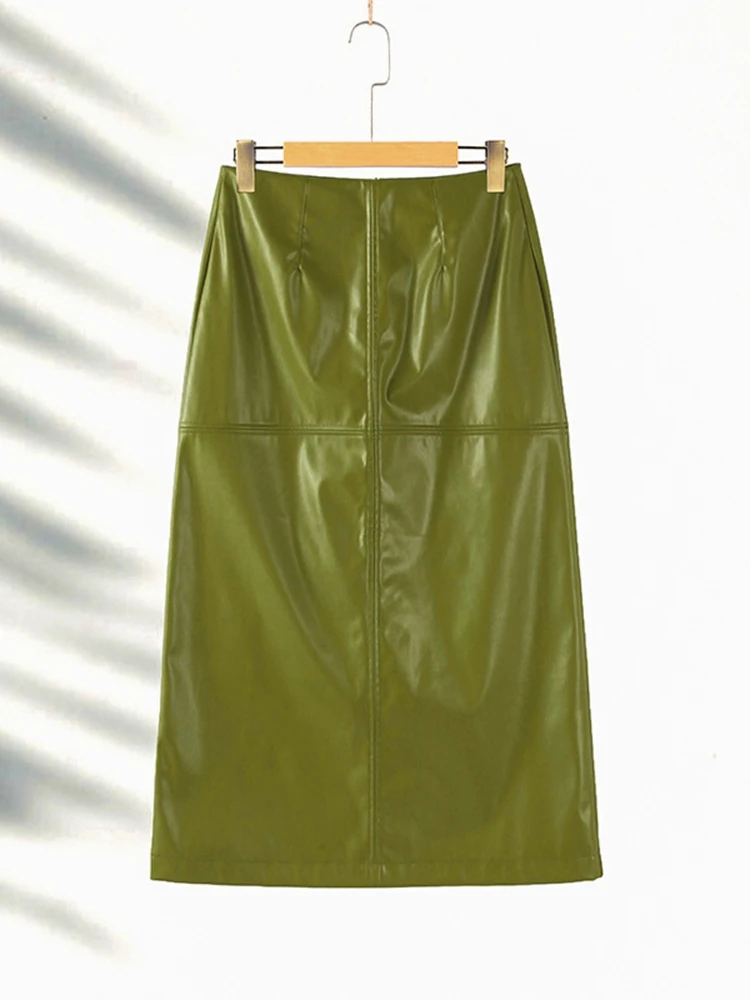 Vintage Streetwear Leather Skirt and Jacket Set for Women – Standneck Design with Zipper and Long Sleeves