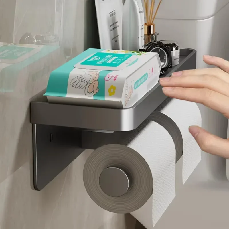 aluminum alloy wall mounted with two installation methods for toilet paper storage rack,Bathroom tissue holder