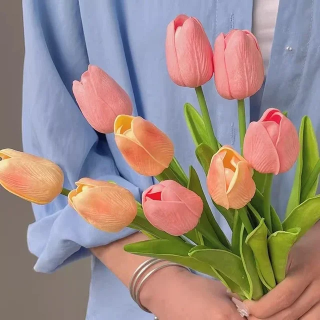1/3/5 pièces tulipes fleurs artificielles vraies fleurs au toucher tulipe Bouquet décor faux tulipes fleur pour décorations de mariage à la maison 2