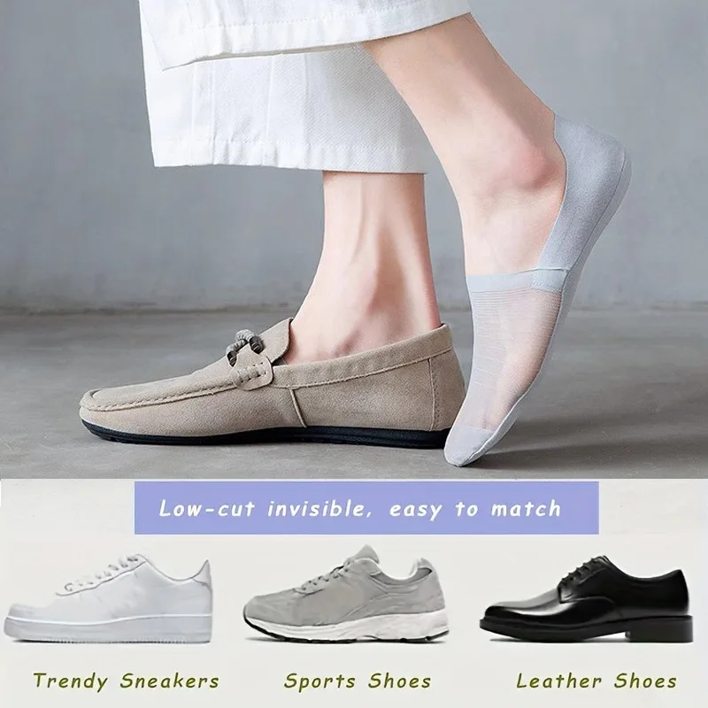 Summer Invisible Mens No Show Socks Silicone Non-slip Low Cut Ankle Boat Socks Ultra-thin Mesh Breathable Men Male Sock Slippers